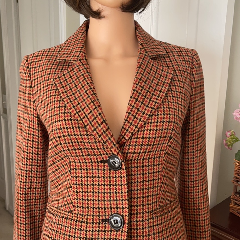 Talbots Houndstooth Plaid Wool Blend Blazer Tailored Classic Peplum Back - Picture 4 of 11